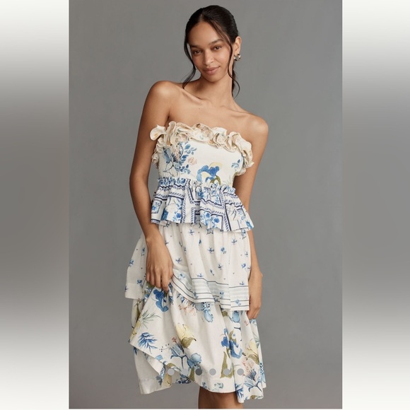 Anthropologie NWT Maeve Linen Blend Strapless Knee-Length Dress size S. - Picture 4 of 16